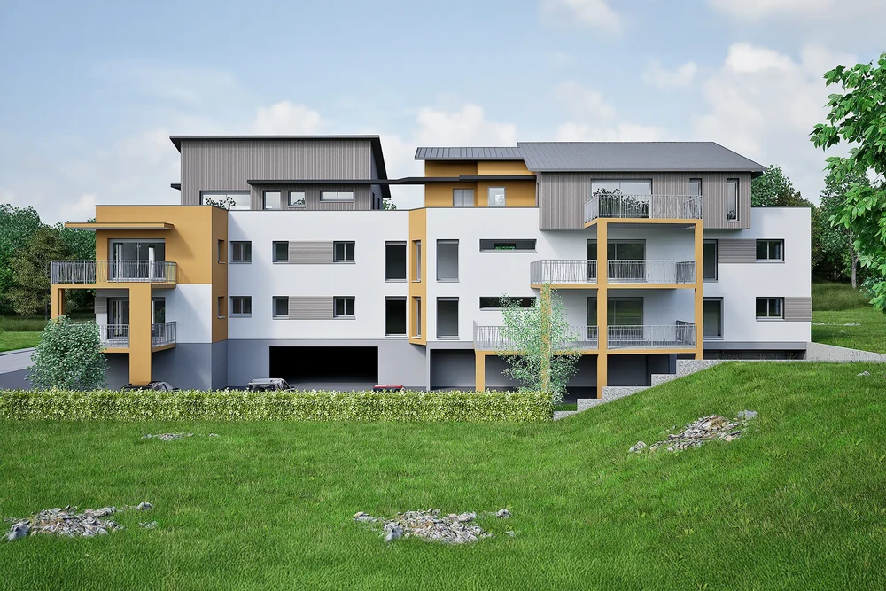 Grand espace intérieur en cours d'aménagement avec ouvrier travaillant sur chantier