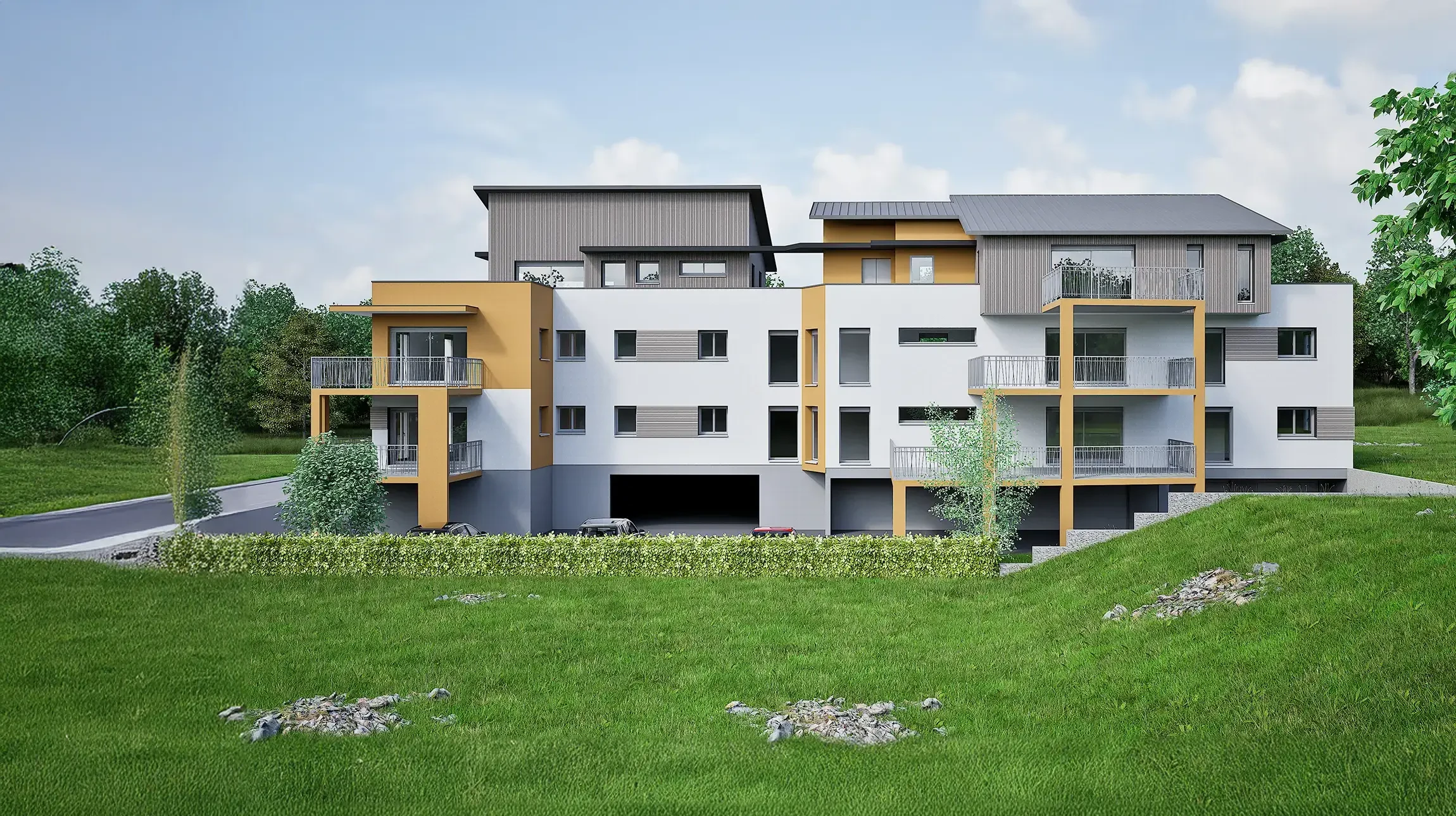 Sc&egrave;ne d'int&eacute;rieur avec architecte travaillant sur maquette architecturale blanche